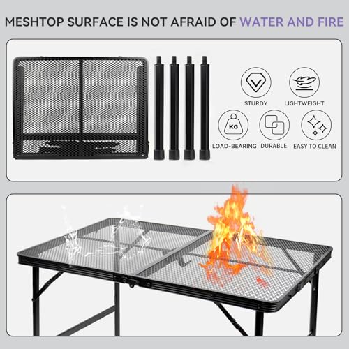 BRIAN & DANY 3x2 FT Folding Grill Table Camping Table, Metal Portable Picnic Table, Lightweight Height Adjustable Foldable Table for Outdoor, Black - size: 3x2FT