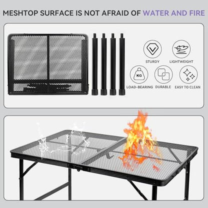 BRIAN & DANY 3x2 FT Folding Grill Table Camping Table, Metal Portable Picnic Table, Lightweight Height Adjustable Foldable Table for Outdoor, Black - size: 3x2FT