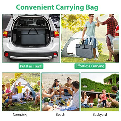 GYMAX Folding Camping Table, Portable Kitchen Table with 2 Zipper Organizer Shelf & Wind Screen, Foldable Cooking Table for Camping Hiking Picnic BBQ (Grey) - color: Grey