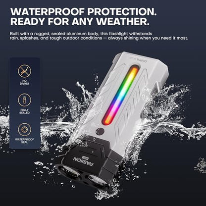 EDC Rechargeable Flashlight 3250 Lumens with RGB Light,55 Modes Multifunctional Flat Flashlight with Floodlight,Spotlight and Magnetic Base,Waterproof USB C Flashlight for Camping,Home,Emergencies - size: White