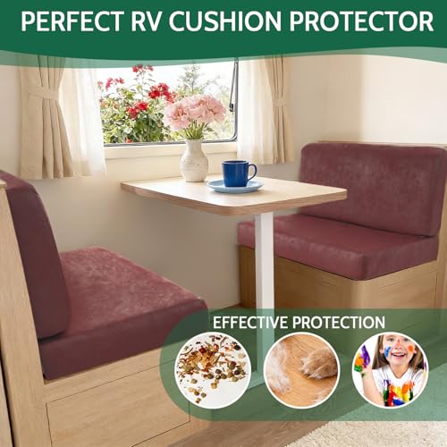 FUANGUI RV Dinette Cushion Covers Stretch Camper Cushion Cover Booth Seats Replacement RV Cushion Covers Washable Sofa Furniture Protector - color: Crackle-wine