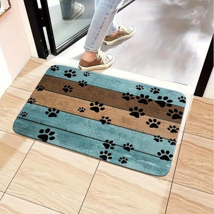 Pet Cat Dog Food Mat Dog Paw Print Non Slip Mat to Protect Floors for Food and Water, 11.7 * 19.5 in