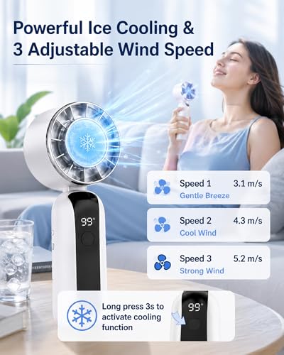 Portable Handheld Fan with Ice Cooling, 3 Speed Dual Turbo Fan, 3000mAh Rechargeable Battery, LED Digital Display, Personal Cooling Fan for Travel Commute Office Outdoor(F23) - color: F23