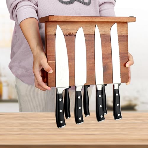 Magnetic Knife Block Double Sided Magnetic Knife Holder Rack with Strong Enhanced Magnets Acacia Wood Magnetic Knife Storage Stand - color: Acacia Wood