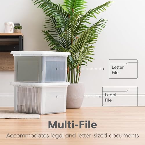 IRIS USA File Box, Plastic File Organizer with Lids for Letter/Legal File, Portable Document Box For Moving, Storage Bin with Durable and Secure Lid, Stackable Nestable BPA-Free, Pearl 35 Qt. 8 Pack - style: Pearl - 8 Pack