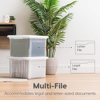 IRIS USA File Box, Plastic File Organizer with Lids for Letter/Legal File, Portable Document Box For Moving, Storage Bin with Durable and Secure Lid, Stackable Nestable BPA-Free, Pearl 35 Qt. 8 Pack - style: Pearl - 8 Pack
