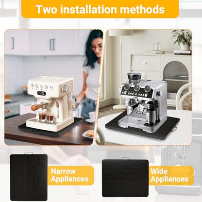 Sliding Tray for Coffee Maker, 360° Rotating Appliance Slider for Kitchen Appliances, Wooden Sliding Tray Suitable for Kitchen Countertops and Kitchen Appliances(Black, Large) - color: Black