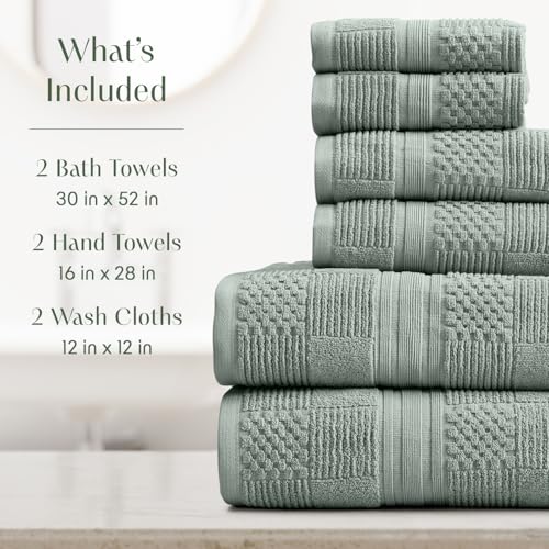 Springtree Home 100% Cotton Bathroom Towel Set | 6 Piece Set - Green Towels | Geometric Textured Design | Absorbent & Quick-Dry | Oeko-TEX® Standard 100 Cotton | Myla Collection - Eucalyptus - color: Eucalyptus, size: 6 Piece Set