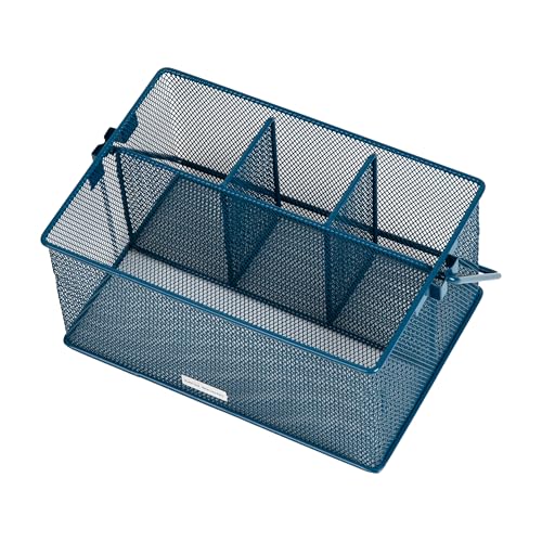 Mind Reader Multi-purpose Storage Caddy with Handle, Desktop Organizer, Cutlery Holder, 4 Compartments, Metal Mesh, Turquoise - color: Turquoise