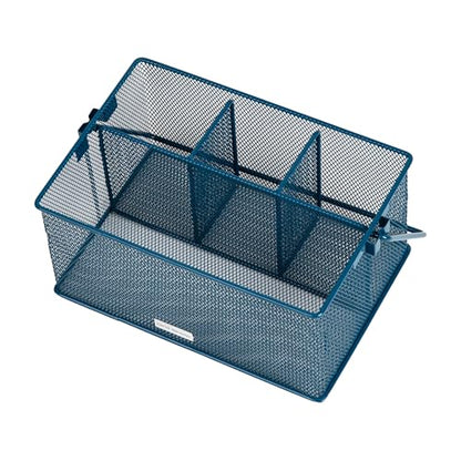 Mind Reader Multi-purpose Storage Caddy with Handle, Desktop Organizer, Cutlery Holder, 4 Compartments, Metal Mesh, Turquoise - color: Turquoise