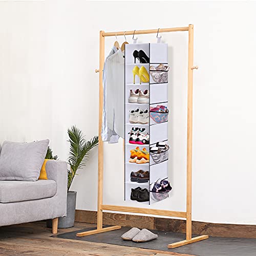 MISSLO 8-Shelf Hanging Shoe Organizer Clothes Closet Organizers and Storage Shelves Hat Holder with Large Shelf and Side Mesh Pockets for Hats Handbags Kid Sweater (White)