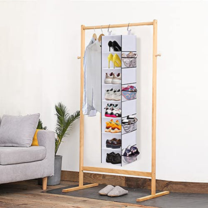 MISSLO 8-Shelf Hanging Shoe Organizer Clothes Closet Organizers and Storage Shelves Hat Holder with Large Shelf and Side Mesh Pockets for Hats Handbags Kid Sweater (White)