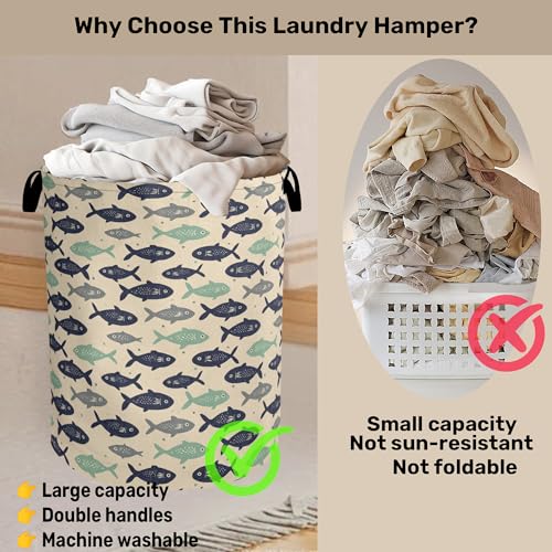 Cute Japanese-Style Fish Foldable Laundry Hamper - Waterproof Fabric Storage Basket with Handles, Clothes Hampers for Laundry,Bedroom,Dorm - color: Cute Japanese-Style Fish