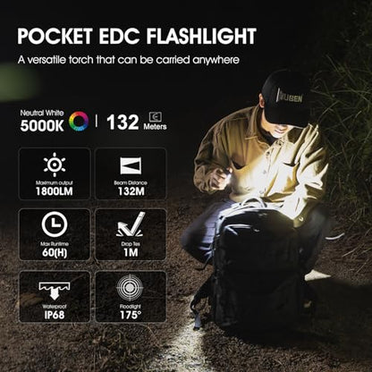 WUBEN E7 EDC Flashlight, 1800 Rechargeable Lumens Mini Flashlight, Super Bright Small Flashlight, 6 Modes IP68 Built-in Waterproof Handheld Flash Light for Emergencies Camping Hiking - color: Medium White