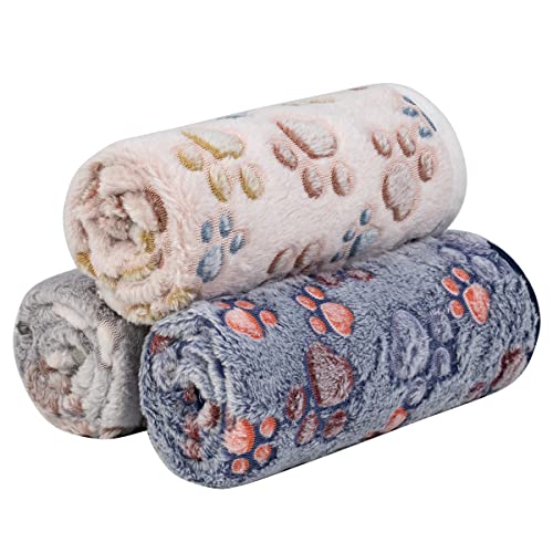 Dono 1 Pack 3 Dog Blankets, Soft Fluffy Fleece Pet Blanket Warm Sleep Mat Paw Print Design Puppy Kitten Throw Blankets Doggy Blanket for Dogs - color: Nude/Gray/Blue, size: Medium(30*20")