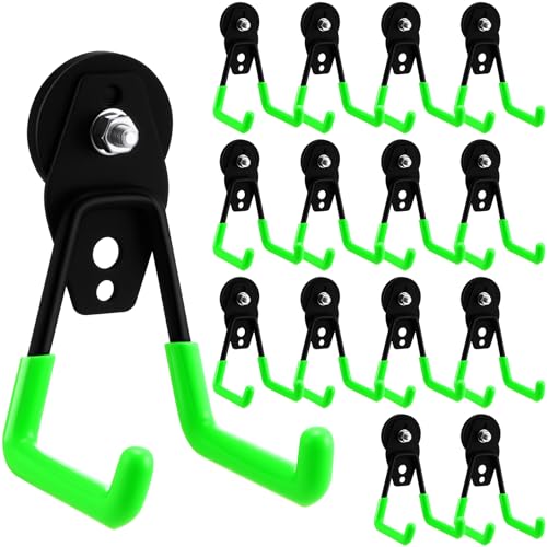 Landhoow 14 Pcs Large Magnetic Hooks Heavy Duty Garage Magnet Hooks Strong Storage Utility Magnetic Hangers with Anti Slip Rubber Coating for Indoor and Outdoor Hanging (Green) - color: Green