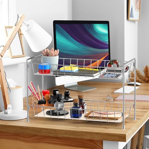 Simple Houseware 2-Tier Spice Rack Kitchen Organizer Countertop Shelf, Chrome - color: Chrome