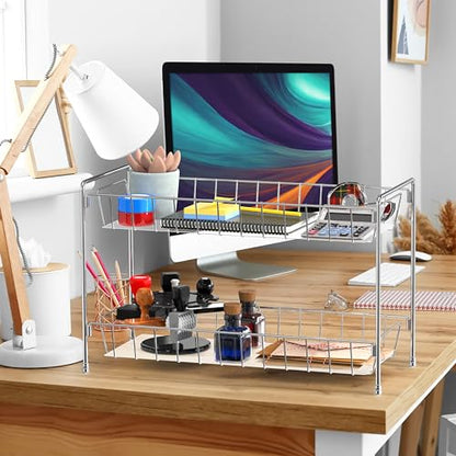 Simple Houseware 2-Tier Spice Rack Kitchen Organizer Countertop Shelf, Chrome - color: Chrome