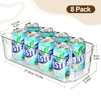 Clear Fridge Organizer, Refrigerator Organizer Bins with Handle, Freezer, Kitchen Cabinet, Pantry Organization, BPA Free Fridge Organizers (12.4 inch 8 Pack) - size: 12.4 inch 8 Pack