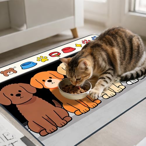 Nuxovilar Pet Food Mat Dog Supplies Cute Canine-Themed Polyester (23.62×17.71 inches) Bowl Water Spill Pad Feeding Gear for Home, Feeding Area, Pet Station - color: Mi07690