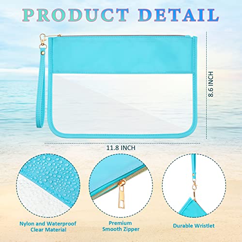 Sanwuta 3 Pcs Sunscreen Bag Clear Flat Zipper Pouch, Summer PVC Waterproof Zipper Makeup Bag Portable Organizer, Chenille Letter Snack Travel Cosmetic Tote Pouch Set for Beach Women Teacher Gift(Blue) - color: Blue