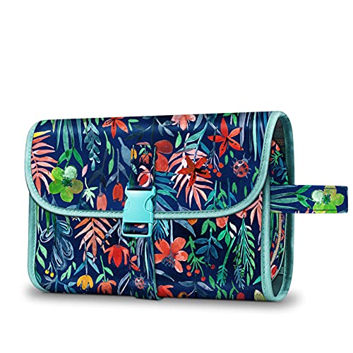 Fintie Portable Toiletry Cosmetic Travel Bag, Large Water Resistant Hanging Makeup Organizer Storage Pouch Case for Women Girls (Jungle Night) - color: Jungle Night
