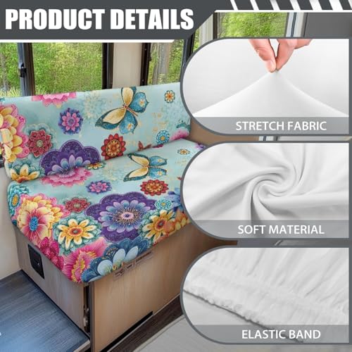 Butterfly RV Dinette Cushion Covers Colorful Dahlia RV Stretch Sofa Seat Slipcovers Camper Couch Cushion Covers Include 1 Bench Cover 1 Backrest Cover - color: Butterfly Colorful Dahlia
