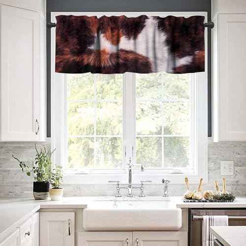 Cowhide Print Kitchen Valance, Western Farm Animal Fur Rustic Farmhouse Brown White Cow Print Blackout Short Window Treatment for Kids Boys Girls Teens Bedroom Living Room, 54x18inch - color: Cowhide-5