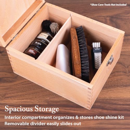 FootFitter Beech Wood Valet Box, Premium Shoe Shine Organizer with Classic Storage for Polish, Brushes, Cloths & Tools - color: Valet Box