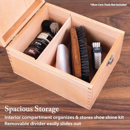 FootFitter Beech Wood Valet Box, Premium Shoe Shine Organizer with Classic Storage for Polish, Brushes, Cloths & Tools - color: Valet Box