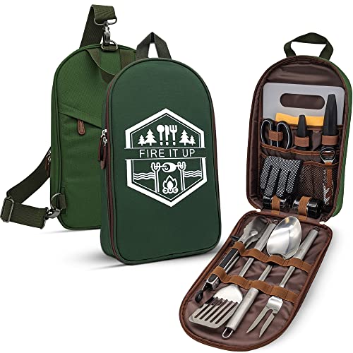 BOMKI Grilling & Camping Cooking Utensils Set - BBQ & Camping Kitchen Set with Case - style: Green Lite