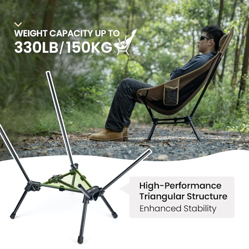 ONETIGRIS Tigerblade High Back Camping Chair with Pillow Design, Comfortable Widened Seat Folding Chair - color: Coyote Brown