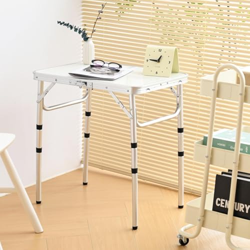 YihuiKo Small Folding Picnic Table with Storage Net, 3 Adjustable Heights 27.5" Aluminum Lightweight Portable Table with Carrying Handle for Camping Travel Indoor - size: 24"L x 16"W x 27"H