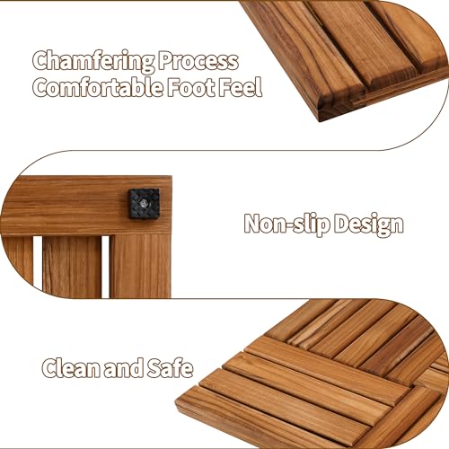 Utoplike Teak Wood Bath Mat, Wooden Shower Mat for Bathroom, 24 x 16 inch Non Slip Wood Floor Sturdy Mat for Inside Shower Luxury Spa Home or Outdoor - size: 24" x 16" (Rectangular)