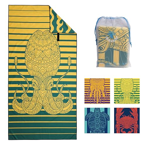 4Monster Quick Dry Beach Towel, Ultra Absorbent Microfiber Travel Towel, Lightweight & Compact for Beach, Swimming, Camping, Pool, Water Sports & Yoga - color: 01octopus, size: 78.00" x 35.00"