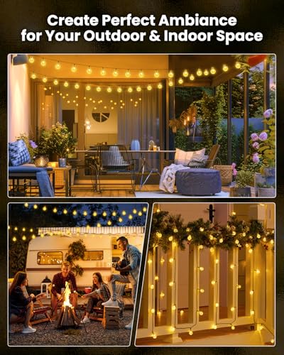 Brightown Solar String Lights Outdoor 60 LED 36FT with 8 Lighting Modes, Waterproof Solar Powered Crystal Globe Patio Lights for Garden Yard Porch Wedding Party Decor (Warm White) - style: Globe Warm White