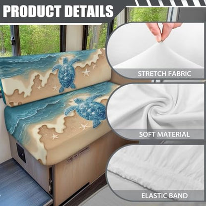 RV Dinette Cushion Covers, Stretchable Camper Cushion Couch Covers Slipcovers with Beach Turtle Print for RV Camper Car Bench (1 Backrest Covers & 1 Bench Covers) - color: Beach Turtle