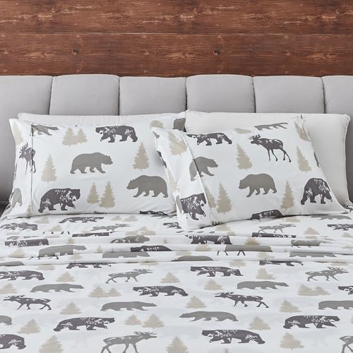 Great Bay Home Twin Size Microfiber Sheet Set - 3-Piece Lodge Bed Sheets - Ultra-Soft and Smooth Brushed Microfiber Woodland Decor Bedding (Bear) - color: 07 - Bear, size: Twin