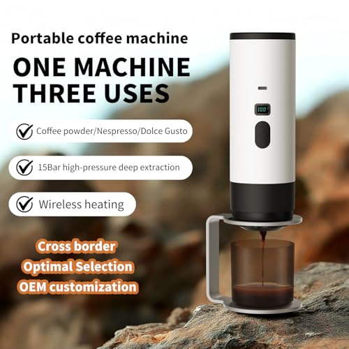 3-in-1 Portable Coffee Maker, 15 Bar Portable Espresso Machine with LED Display and 90ml Sink, Compatible with Ground Coffee & Capsules(Ns&DG) for RV, Hiking, Office, Auto-Heating, USB-C (White) - color: White