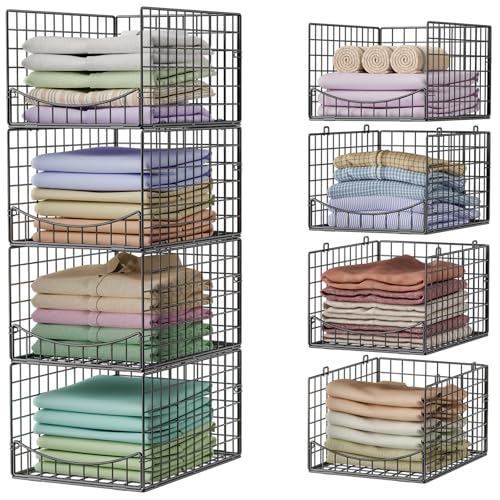 Hongtamoya 4-Tier Stackable Closet Organizers and Storage Shelves, Clothes Storage Basket, Clothes Shelf Organizer Sweater Organizer Bins Container for Wardrobe Kitchen Bathroom Office, Black - color: Black, size: 15.9"D x 12"W x 35.3"H | Stackable