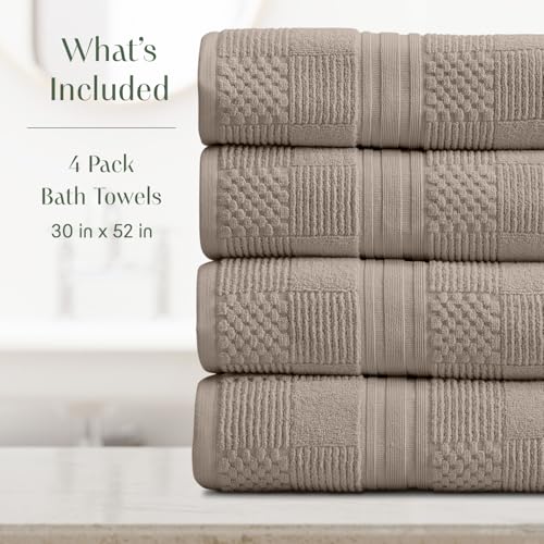 Springtree Home 100% Cotton Bath Towel Set of 4 | Brown Bath Towels | Geometric Textured Design | Absorbent & Quick-Dry | 4 Bath Towels | Oeko-TEX® Standard 100 Cotton | Myla Collection - Cobblestone - color: Cobblestone, size: Bath Towel (4 Pack)