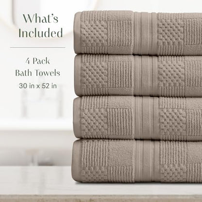 Springtree Home 100% Cotton Bath Towel Set of 4 | Brown Bath Towels | Geometric Textured Design | Absorbent & Quick-Dry | 4 Bath Towels | Oeko-TEX® Standard 100 Cotton | Myla Collection - Cobblestone - color: Cobblestone, size: Bath Towel (4 Pack)