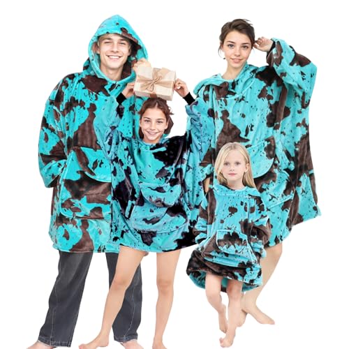 Turquoise Wearable Blanket Hoodie - Warm & Cozy Plush Fleece Sweatshirt Blanket Teal Blue Gifts for Men Women Birthday with Giant Hood Pocket and Sleeves - color: Black Blue, size: Adult