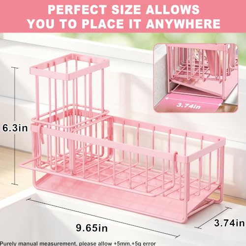 Sponge Holder for Kitchen Sink, Kitchen Sink Caddy, Kitchen Sink Sponge Holder, Dish Sponge Holder, Kitchen Sink Organizer for Sponge, Dish Brush, Scrubber(9.65" x 3.74" x 6.3", Pink) - color: Pink
