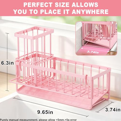 Sponge Holder for Kitchen Sink, Kitchen Sink Caddy, Kitchen Sink Sponge Holder, Dish Sponge Holder, Kitchen Sink Organizer for Sponge, Dish Brush, Scrubber(9.65" x 3.74" x 6.3", Pink) - color: Pink