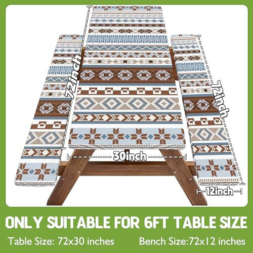 Fitted Picnic Table Cover with Bench Covers Fitted Rectangle Table Cloth Tablecloth Camping Gear Essentials Rv Accessories Road Trip Supplies Car Travel Must Have 6 Ft Foot Feet 72in Boho Bohemian - color: Blue Brown Boho, size: 72in
