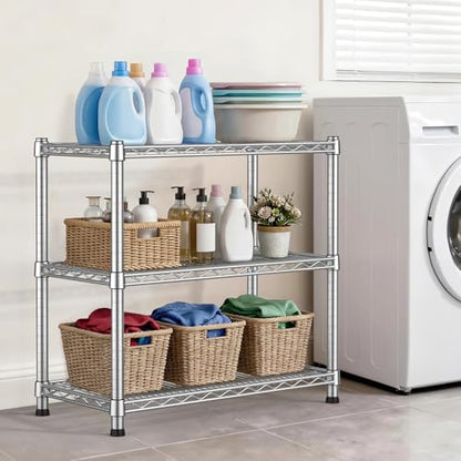 3-Shelf Metal Wire Shelving Unit Adjustable Metal Shelf Heavy-Duty Steel Storage Rack Display shelves Organizer for Office Kitchen Bathroom Laundry Pantry Basement Garage 13.97"D x 29.8"W x29.1"H - size: 3-Tier-Silver[13.97"D x 29.8"W x29.1"H]