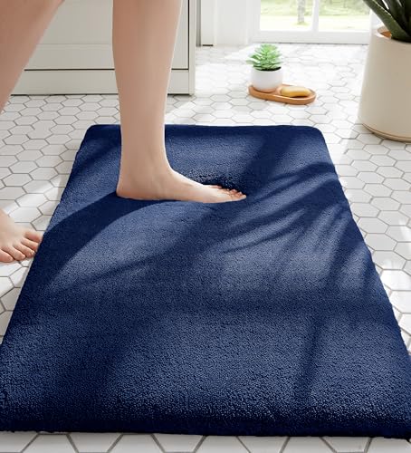MINIDEAR Bathroom Rugs 24x17 Navy Blue - Thick Memory Foam Bath Mat, Ultra Soft & Plush Fluffy, Non-Slip, Quick Dry, Absorbent Washable Floor Microfiber Mat for Tub, Home Decor Accessories - color: Navy Blue(indigo Blue), size: 1'5" x 2' (24x17)