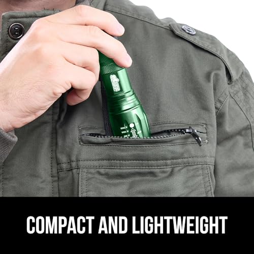 GORILLA GRIP Powerful LED Tactical Flashlight, 750 FT High Lumens 5 Adjustable Modes, Water Resistant, Ultra Bright Zoom Flashlights, Small Mini Flash Light, Camping, Night Dog Walking, Green - color: Hunter Green