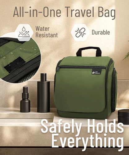 D&D Wanderlust D&D Hanging Travel Toiletry Bag for Men and Women – Cosmetics, Makeup and Toiletries Organizer Kit with 10 Compartments - color: Green